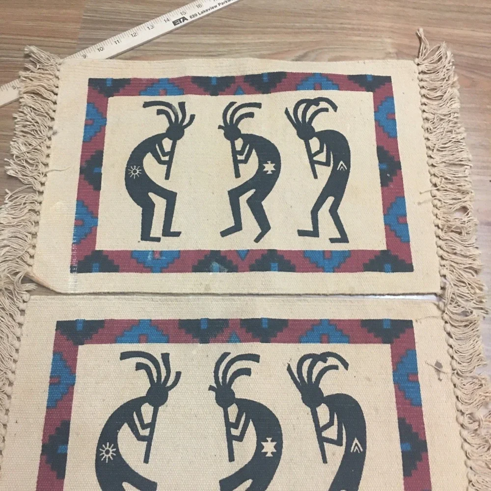 El Paso Saddle Blanket Co Fringed Placemats 100% Cotton Southwestern Kopelli